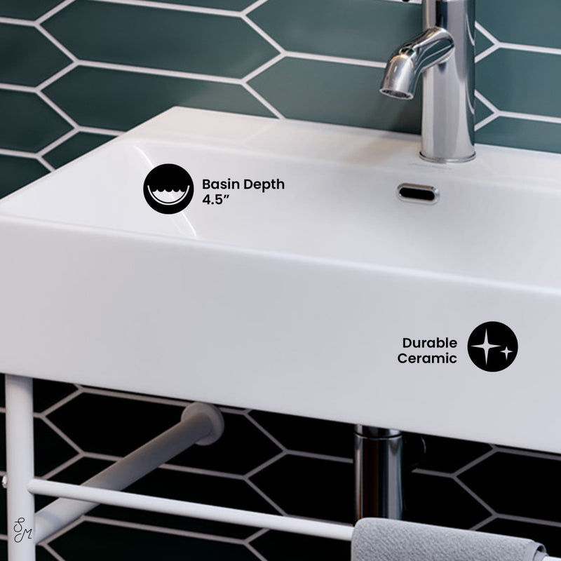 Claire 24 Ceramic Console Sink White Basin Matte White Legs