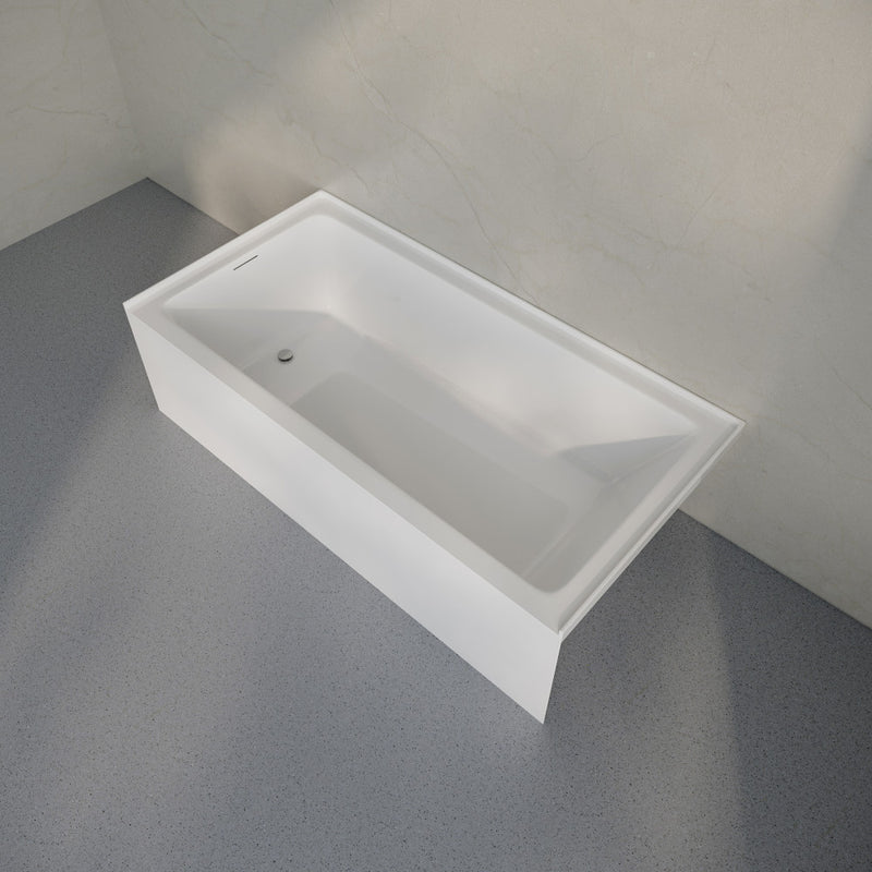 Voltaire 72 x 32 Skirted Left Drain Soaking Alcove Bathtub in Glossy White, Drain Included