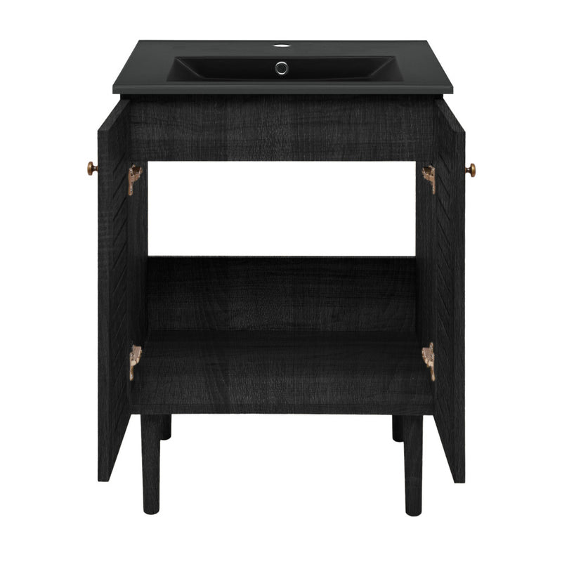 Bron 24" Freestanding Bathroom Vanity in Black Oak with Black Sink Top
