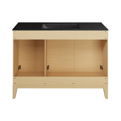 Cascade 48 in. Natural Oak Bathroom Vanity With Black Ceramic Sink Top
