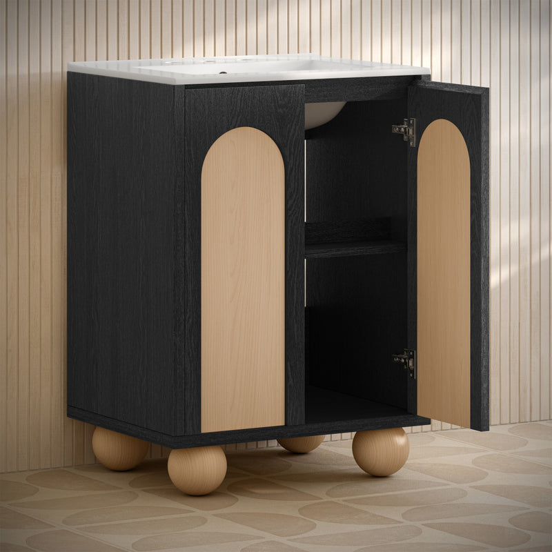 Plaisir II 24" Freestanding Bathroom Vanity in Black Oak with 3-Hole Widespread Sink Top