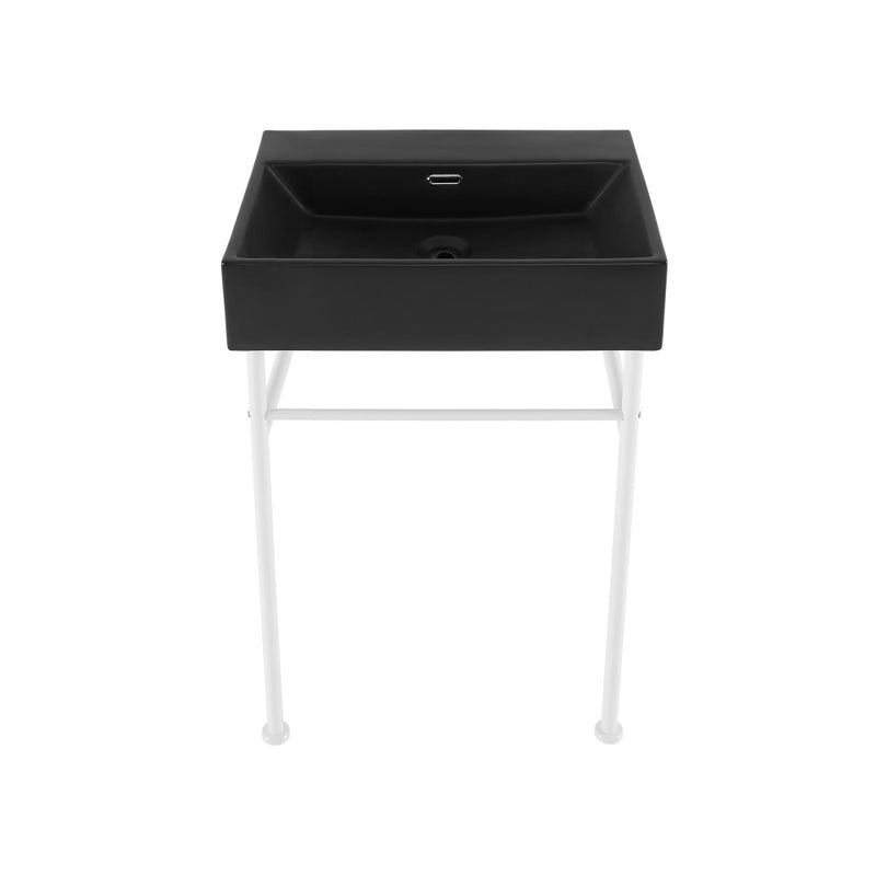 Claire 24" Rectangle Matte Black Zero Hole Console Sink with Matte White Legs