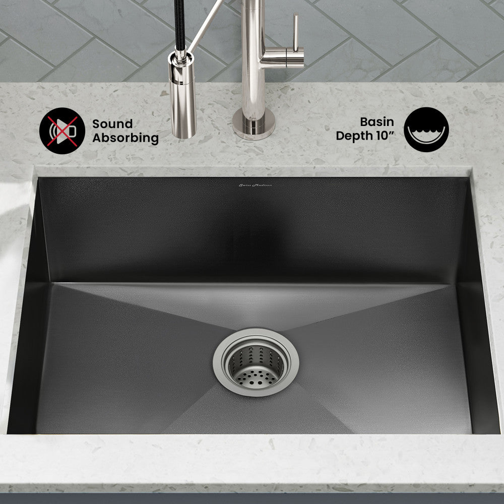 Tourner 27 x 19 Stainless Steel, Single Basin, Undermount Kitchen Sink in Black