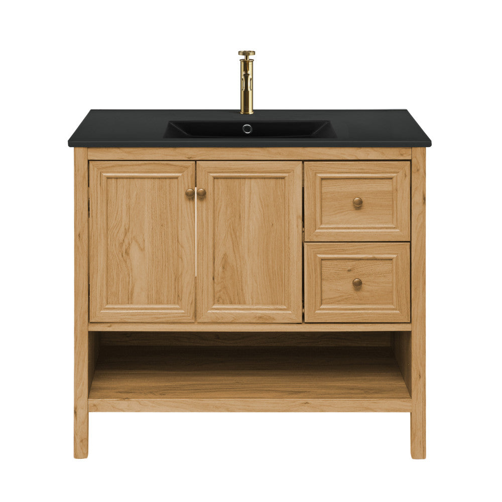 Chateau 36" Freestanding Bathroom Vanity in Golden Oak with Black Sink Top