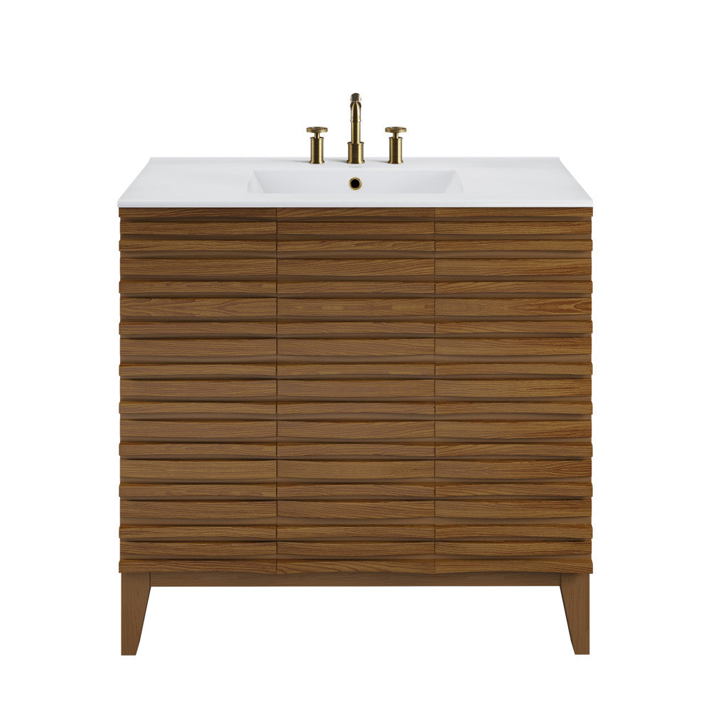 Cascade 36 in. Brown oak Bathroom Vanity With White, 3-Hole Ceramic Sink Top