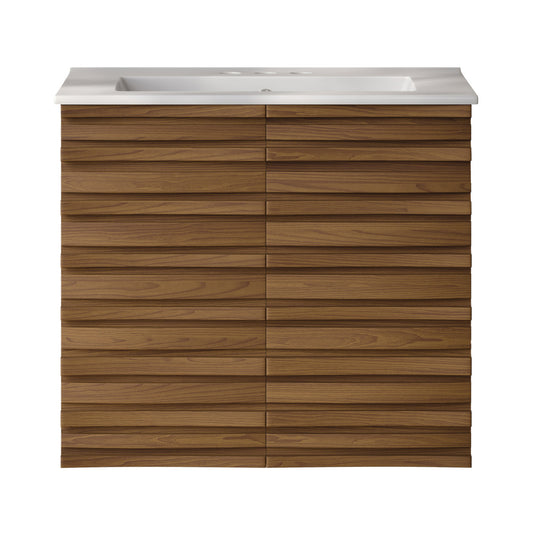 Cascade 24" Wall-Mounted Bathroom Vanity in Brown Oak with 3-Hole Centerset Sink Top