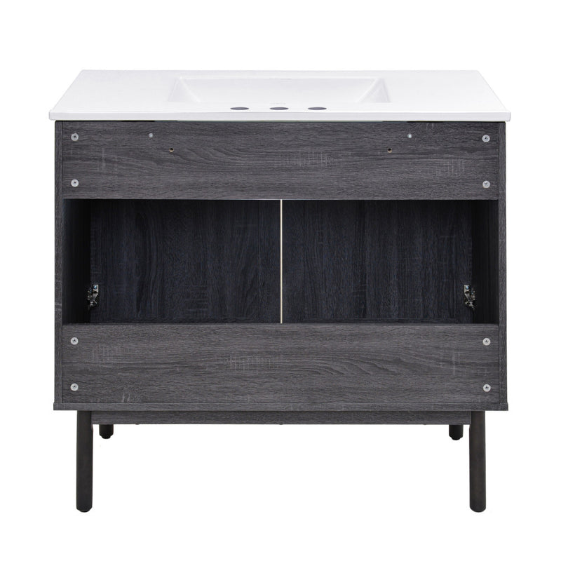 Classe 36 in. Black Oak Bathroom Vanity With White, 3-Hole Ceramic Sink Top