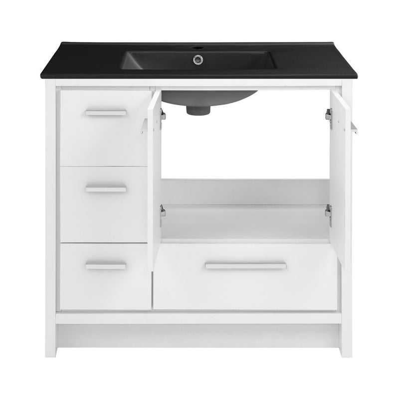 Virage 36 in. White Bathroom Vanity With Black Ceramic Sink Top