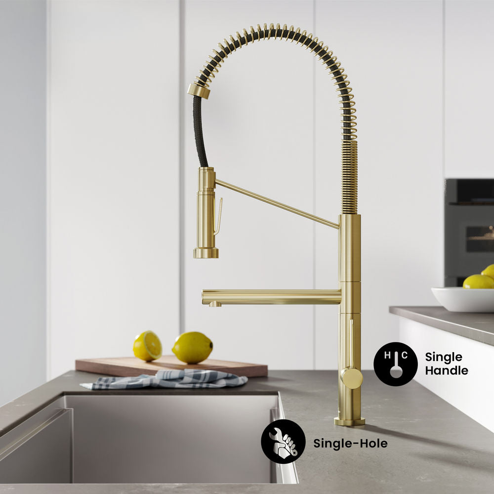 Nouvet Single Handle, Pull-Down Kitchen Faucet with Pot Filler in Brushed Gold