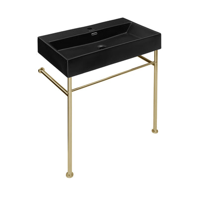 Claire 30 Ceramic Console Sink Matte Black Basin Gold Legs