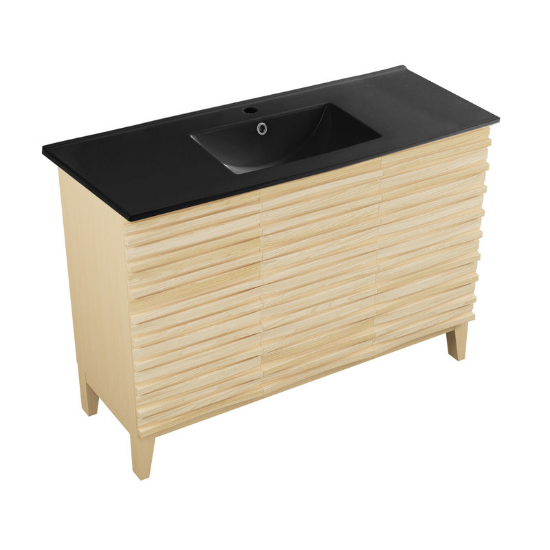 Cascade 48 in. Natural Oak Bathroom Vanity With Black Ceramic Sink Top