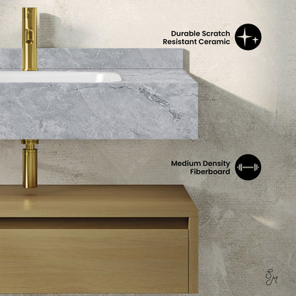 Avancer 36" Wall-Mounted Bathroom Vanity in Natural Oak with Storm Gray Sink Top