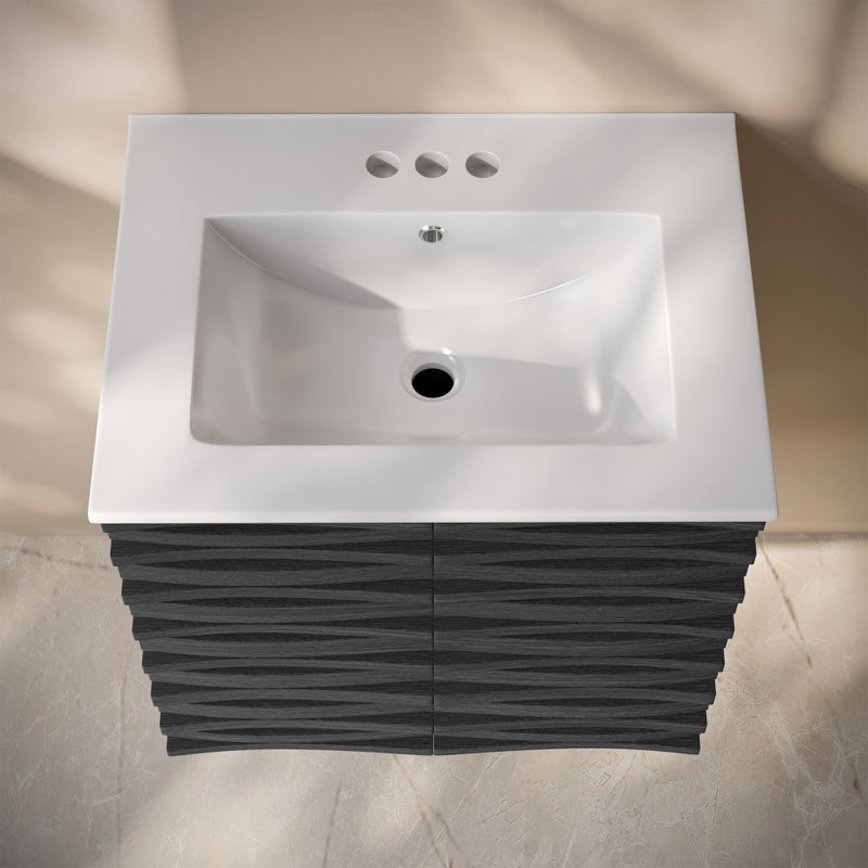 Cascade 24" Wall-Mounted Bathroom Vanity in Black Oak with 3-Hole Centerset Sink Top