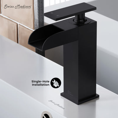 Concorde Single Hole, Single-Handle, Waterfall Bathroom Faucet in Matte Black