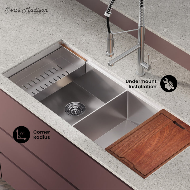 Rivage 45 x 19 Dual Basin Undermount Kitchen Workstation Sink