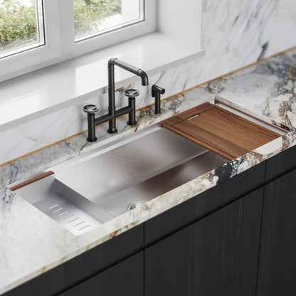 Avallon Pro Widespread Kitchen Faucet with Side Sprayer in Matte Black