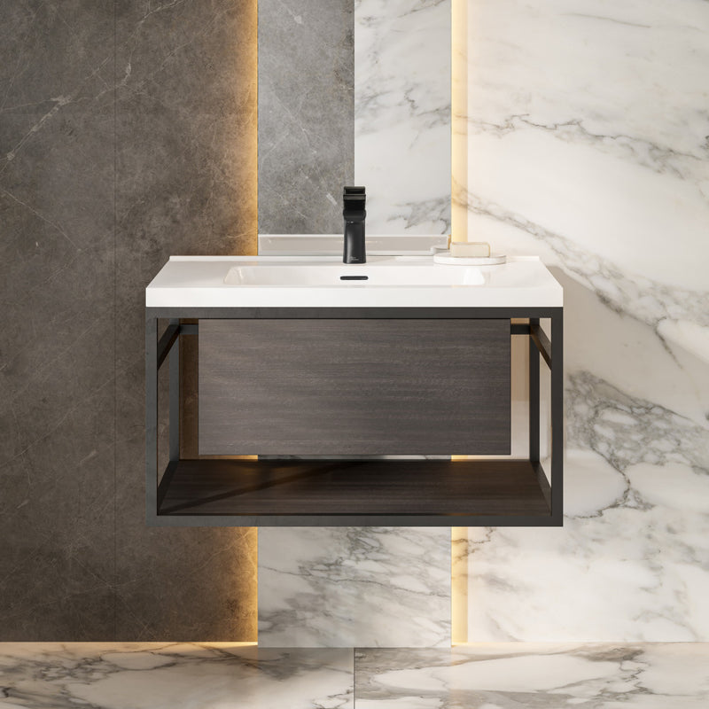 Claire 30" Wall-Mounted Bathroom Vanity in Black Oak with Sink Top