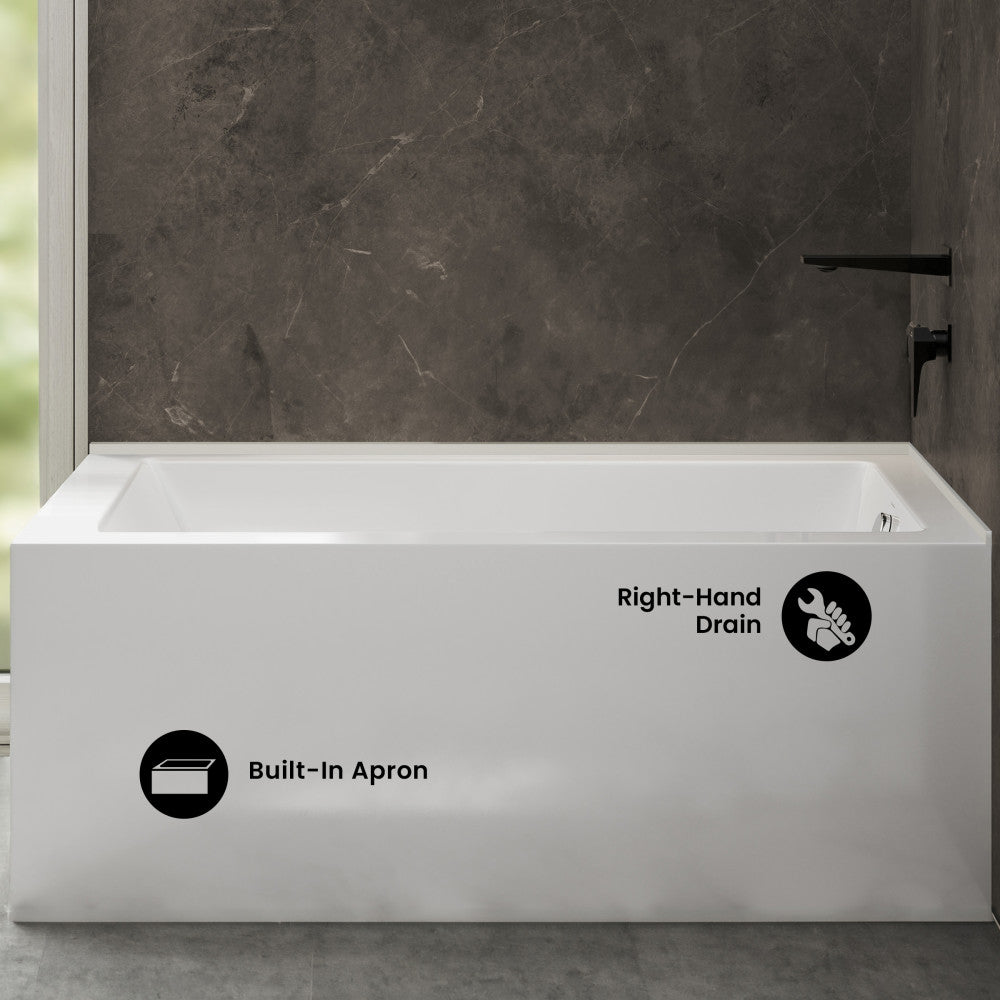 Voltaire 72 x 36 Right Drain Soaking Alcove Corner Apron Bathtub in Glossy White