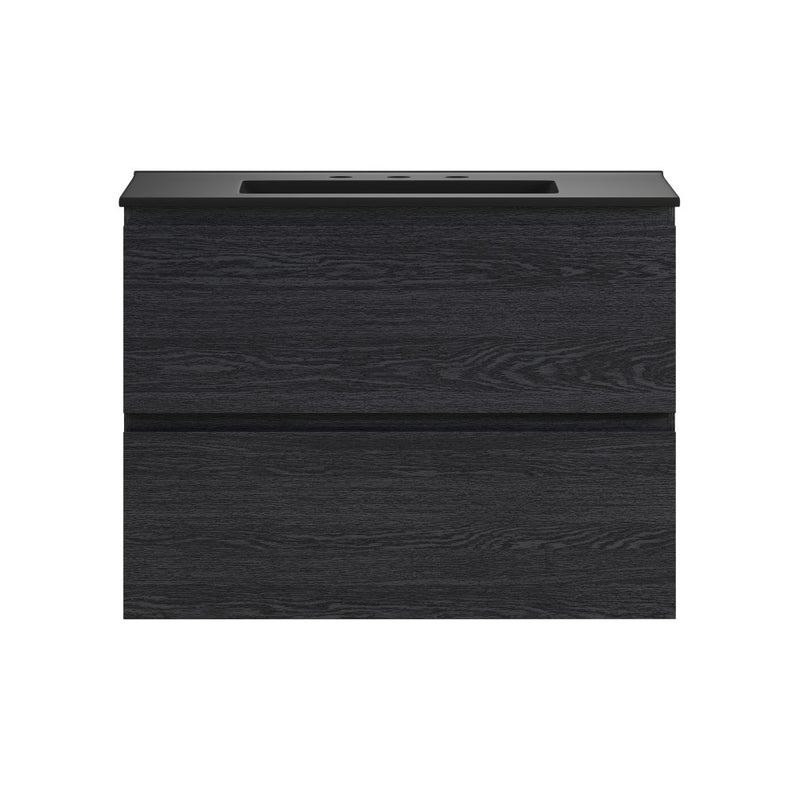 Liberte 30" Wall-Mounted Bathroom Vanity in Black Oak with Black 3-Hole Widespread Sink Top