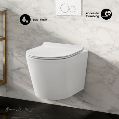 Calice Wall-Hung Toilet Bundle 0.8/1.6 GPF Dual Flush in Glossy White with White Flush Plate