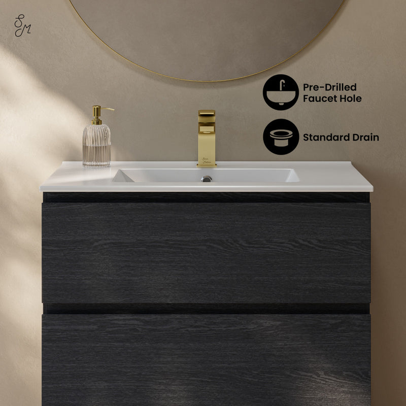 Liberte 30" Freestanding Bathroom Vanity in Black Oak with Sink Top