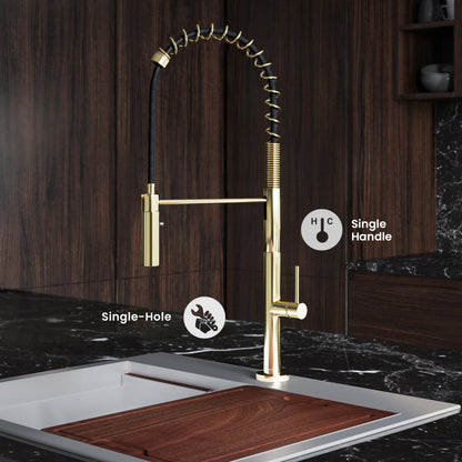 Chalet Single Handle, Pull-Down Kitchen Faucet in Brushed Gold