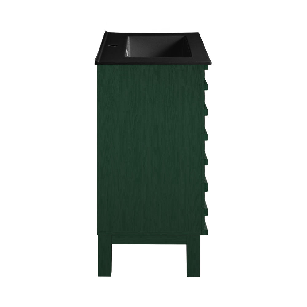 Cascade 18" Freestanding Bathroom Vanity in Green Oak with Black Sink Top