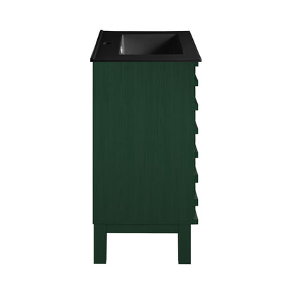 Cascade 18" Freestanding Bathroom Vanity in Green Oak with Black Sink Top