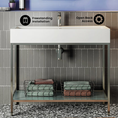 Pierre 40 Single, Freestanding, Open Shelf, Chrome Metal Frame Bathroom Vanity