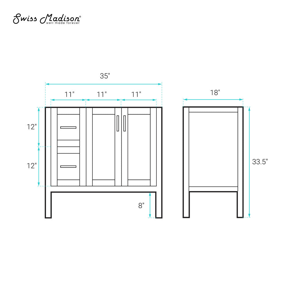 Forme 36" Modular Freestanding Bathroom Vanity Cabinet without Top in Natural Oak