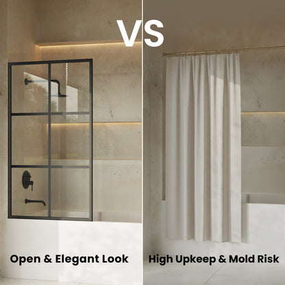 Virage 34 x 58 Framed Fixed 3/8 in. (10mm) Clear Tempered Glass Tub Door with Black Matte Frame