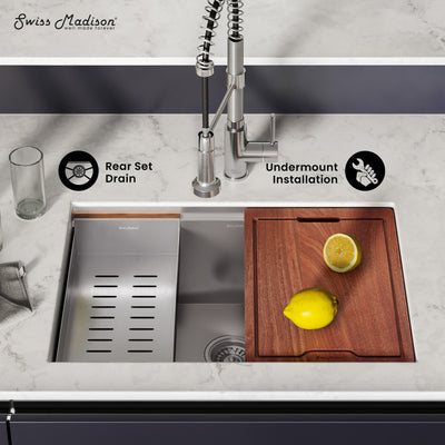 Rivage 27 x 19 Single Basin Undermount Kitchen Workstation Sink