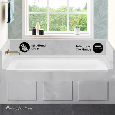 Voltaire 60 x 32 Left Drain Soaking Alcove Bathtub in Glossy White with Integrated Overflow, Drain Included