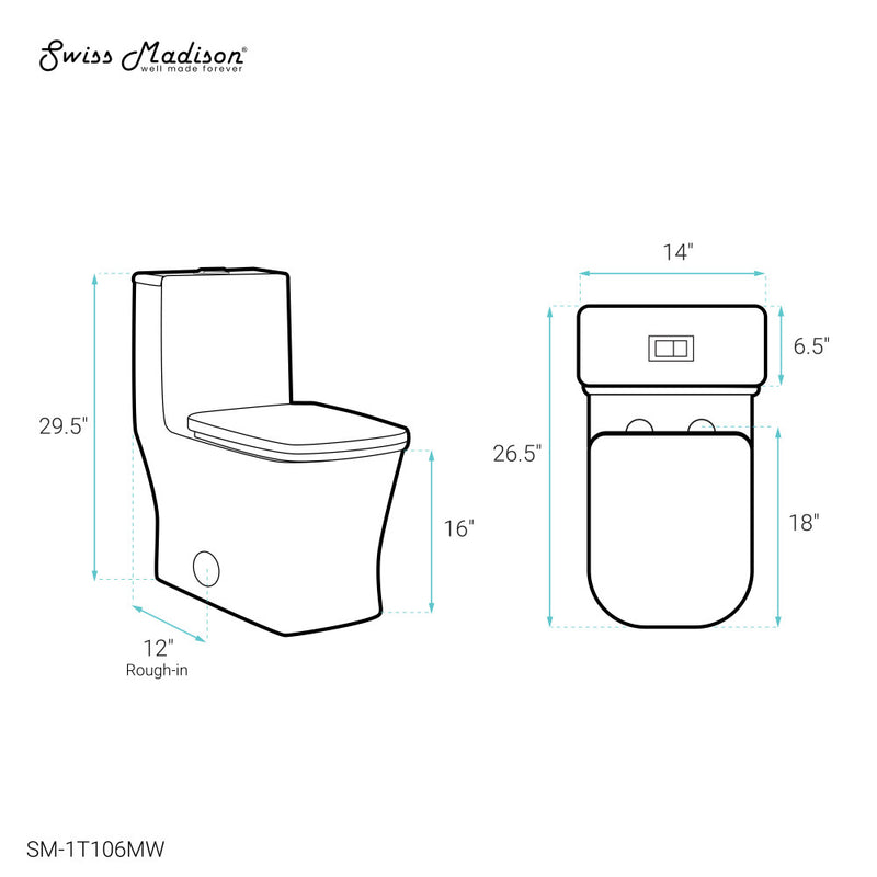 Concorde One Piece Square Toilet Dual Flush 1.1/1.6 gpf in Matte White