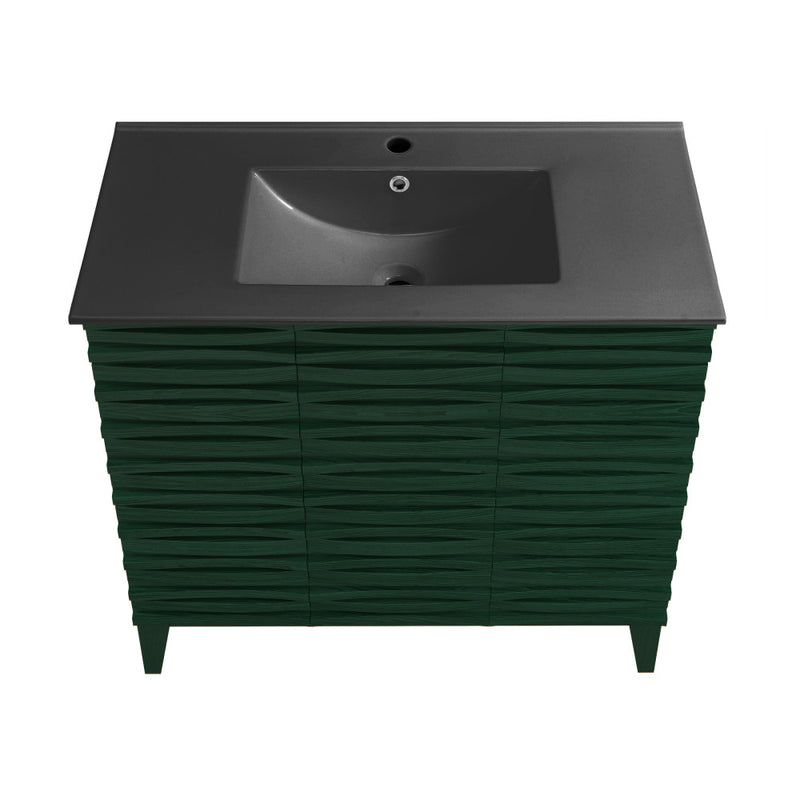 Cascade 36" Freestanding Bathroom Vanity in Green Oak with Black Sink Top