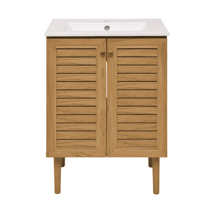 Bron 24" Freestanding Bathroom Vanity in Golden Oak with Sink Top