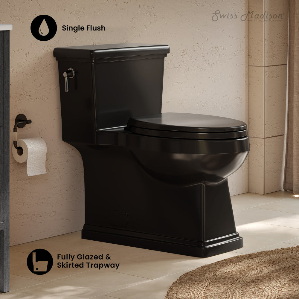 Voltaire II One-Piece 12" Rough-in 1.28 GPF Left-Hand Flush ADA Elongated Toilet in Glossy Black, Nano-Glaze