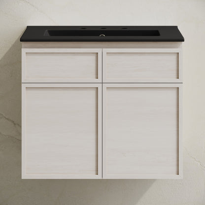 St. Tropez 24" Wall-Mounted Bathroom Vanity in White Oak with Black 3-Hole Widespread Sink Top