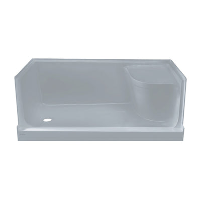 Aquatique 60" x 32" Single Threshold Shower Base With Left Hand Drain and Integral Right Hand Seat in Grey