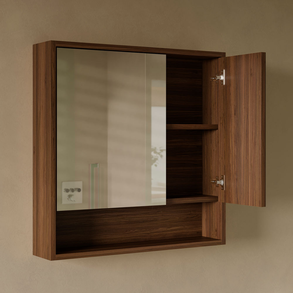 Delice 30 x 30 Rectangular Wall Mount Medicine Cabinet in Walnut with Open Shelf