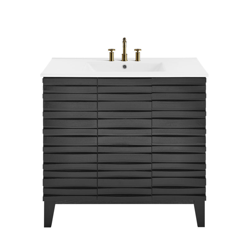 Cascade 36 in. Black Oak Bathroom Vanity With White, 3-Hole Ceramic Sink Top