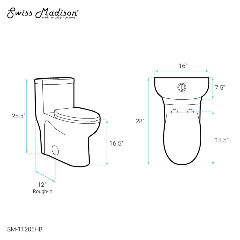 Sublime One Piece Elongated Toilet Dual Flush, Black Hardware 1.1/1.6 gpf