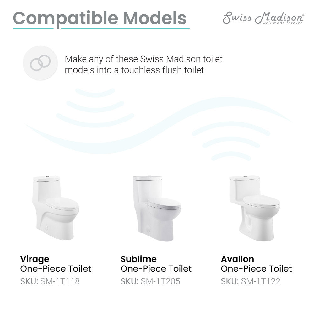 Touchless retrofit kit compatible with Swiss Madison one-piece toilets Virage, Sublime, Avallon.
