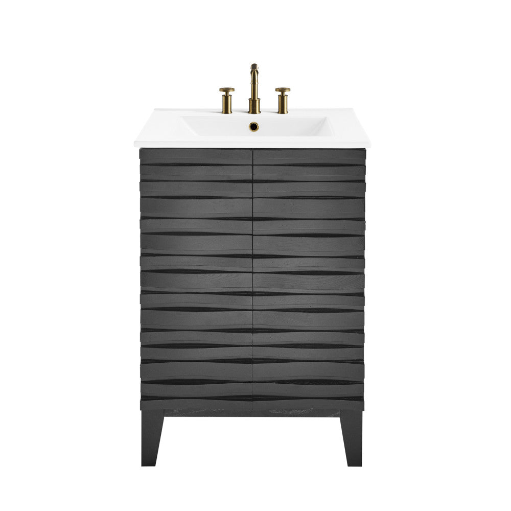 Cascade 24 in. Black Oak Bathroom Vanity With White, 3-Hole Ceramic Sink Top