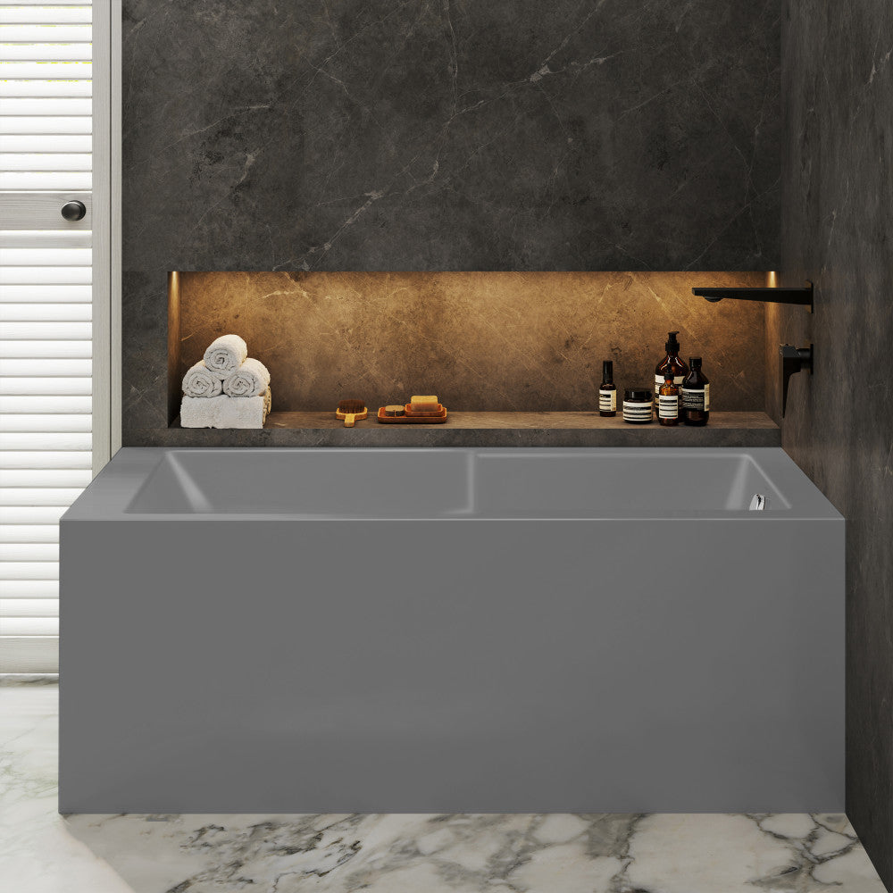Voltaire 60 x 32 Right Drain Soaking Alcove Corner Apron Bathtub in Matte Gray