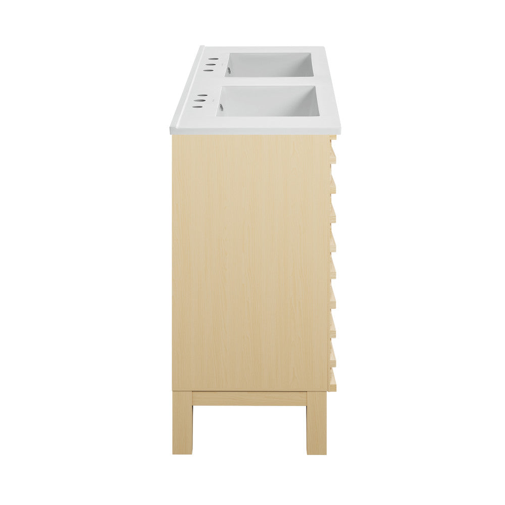 Cascade 48 in. Natural Oak, Double Basin Bathroom Vanity With White, 3-Hole Centerset Ceramic Sink Top