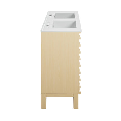 Cascade 48 in. Natural Oak, Double Basin Bathroom Vanity With White, 3-Hole Centerset Ceramic Sink Top
