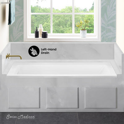 Voltaire 60 x 30 Left Drain Soaking Alcove Bathtub in Glossy White with Integrated Overflow, Drain Included