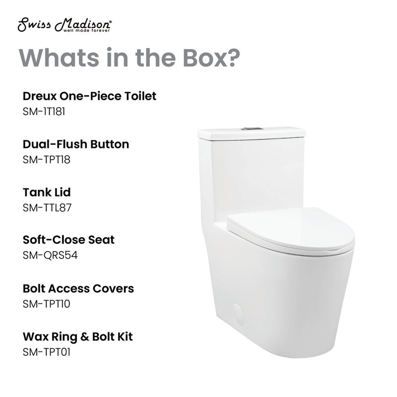 Dreux One Piece Elongated Dual Flush Toilet with 0.95/1.26 GPF