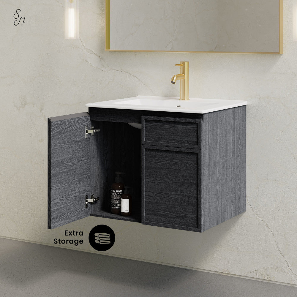 St. Tropez 24" Wall-Mounted Bathroom Vanity in Black Oak with Sink Top